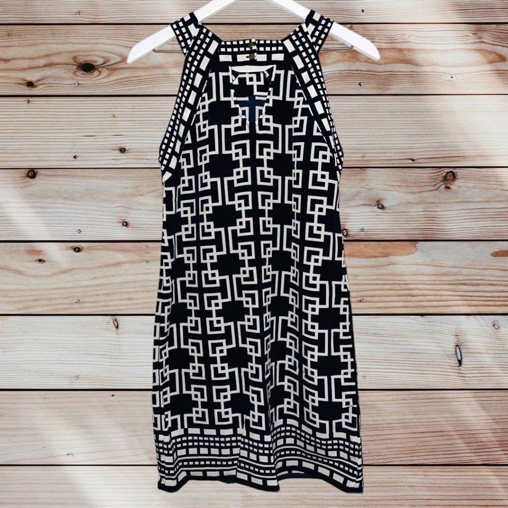 A3 crown ivy dress womens size 4 navy white geo preppy - Picture 2 of 7